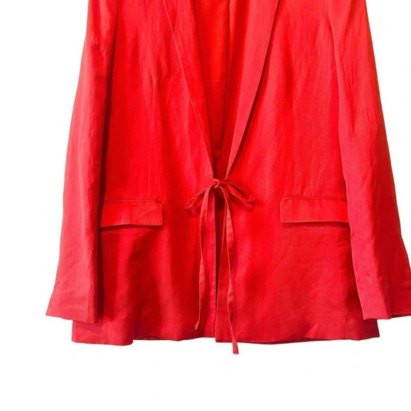 H&M Women’s Linen Blend Blazer Size 8 Red Tie Front Pockets - Picture 6 of 8